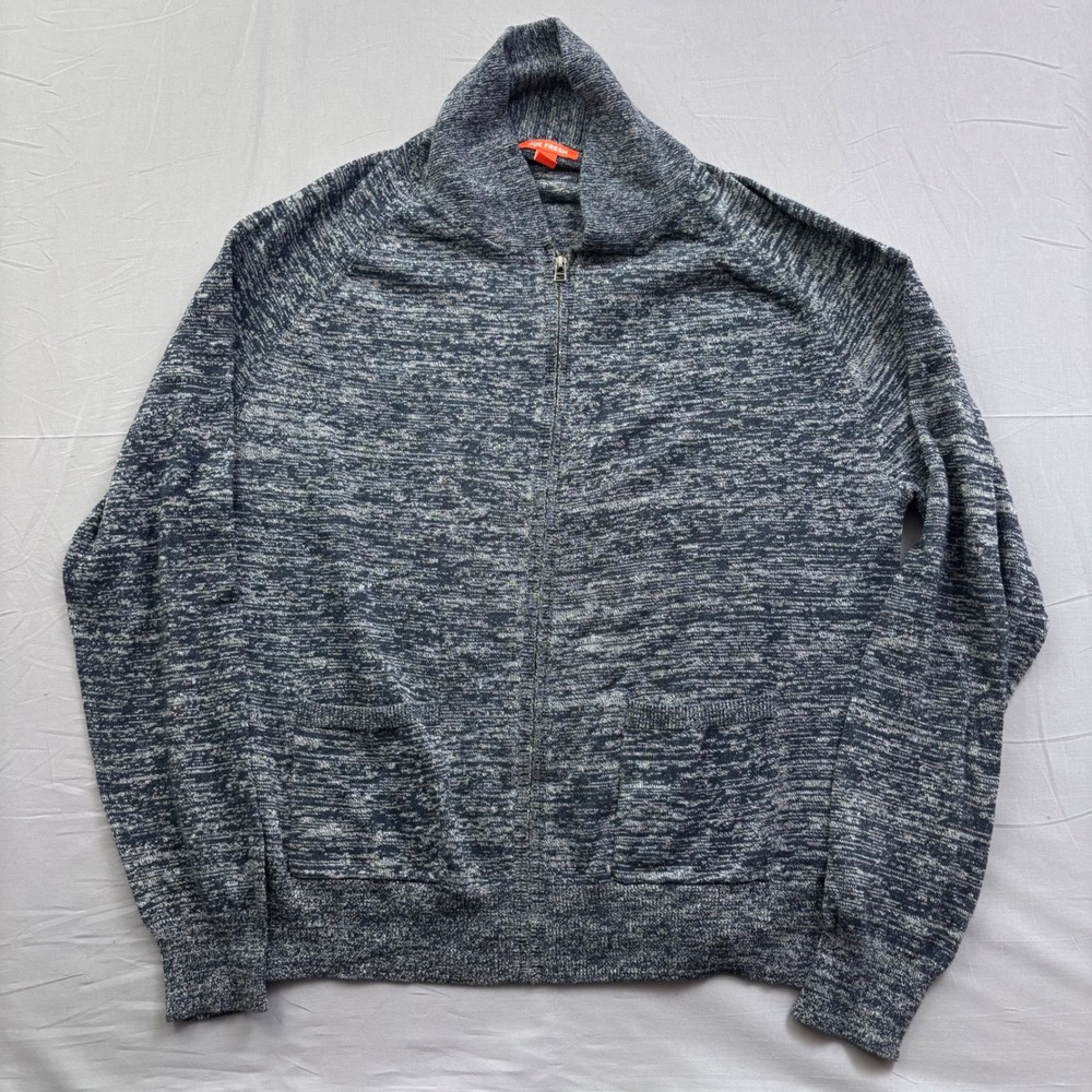 Joe Fresh Mens XL Blue Marled Knit Shawl Collar Full Zip Cardigan Sweater Pocket